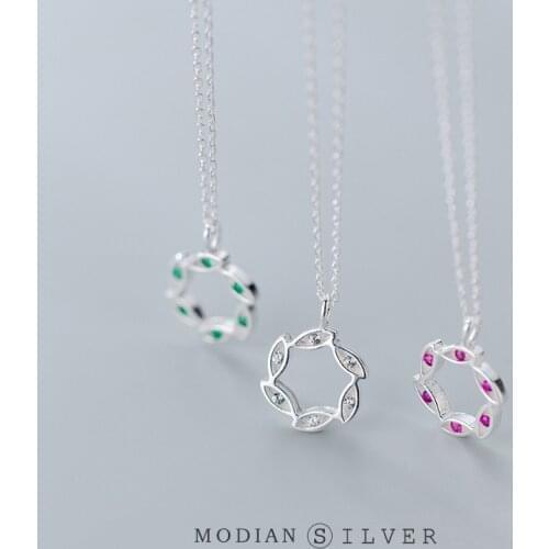 Modian 925 Sterling Silver Round Geometric Snowflake Crystal Pendant Neckalce for Women 3 Color Chain Neckalce Jewelry Bijoux