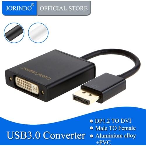DP to DVI, JORINDO DisplayPort to DVI Adapter Cable, DP Male to DVI Female Cable with built in IC Chipset, Black Color