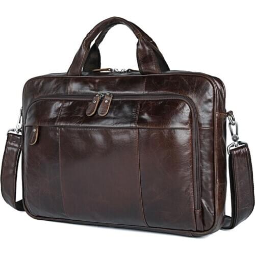 Mens Genuine Leather Briefcase Mens Laptop Bag Natural Cow Leather Messenger Bags Crazy Horse Leather Business Tote Bag