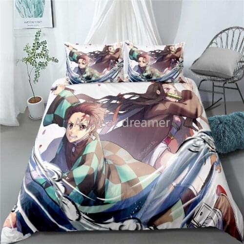 3d Demon Slayer Devils Blade Duvet Cover Pillow Case Cartoon Home Textile Decor For Boys Adults Design Anime Bedding Sets