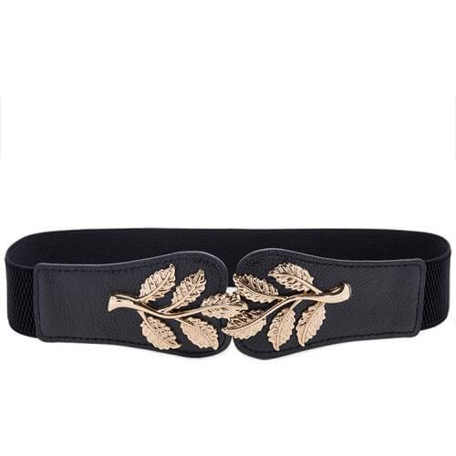 High Quality Waistband Female Wide Belt Elastic Waistbands Lady Gold Leaf Buckle Dress Decorative Belt Womens Slim Stretch Belt