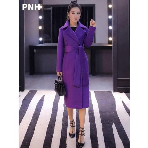 Purple Woollen Coat Womens Middle Long Autumn Winter Korean 2021 Slim and Thickened Tweed Over the Knee
