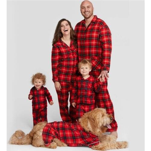 Christmas Family Matching Parent-child Pajamas Plaid Print Long Sleeve Round Neck Pullover, Pants, Jumpsuit Matching Pajamas