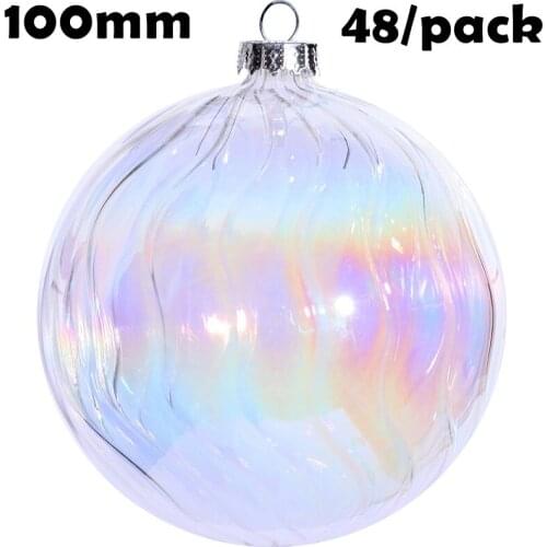 Free Shipping DIY Paintable Christmas Xmas Decoration Ornament/Ball 100mm Iridescent Rainbow Screw Thread Sephere Ball, 48/Pack