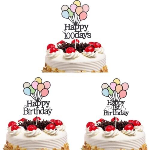 Happy Birthday 1st 100 days Cake Toppers DIY baby Girl Cupcake Topper Cake Flags Kids Birthday Wedding Bride Party Baking Decor