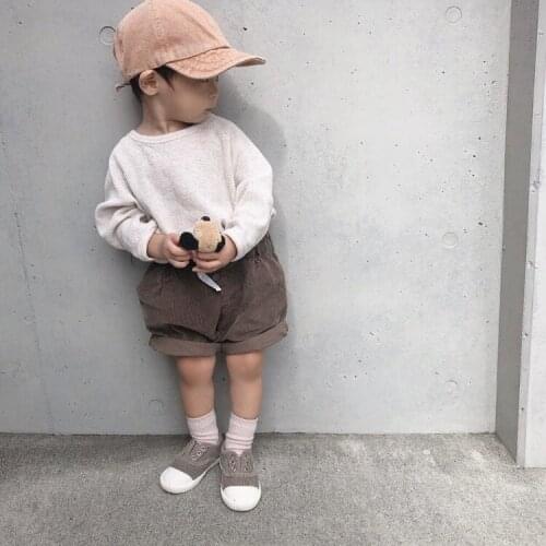 2021 Children Spring Autumn New Corduroy Half Pants Simple Solid Color Pocket Children Loose Casual Cotton Korean Middle Pants