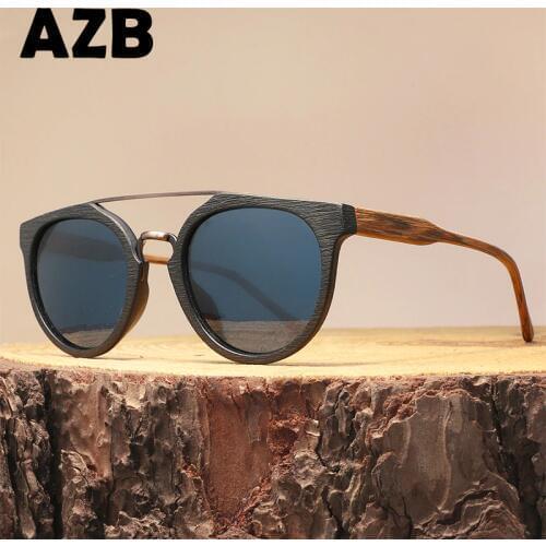 AZB Wooden Sunglasses Polarized Lens UV400 Mens Vintage Sun Glasses Wood Sunglass Women oculos de sol masculino