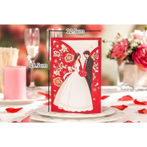 Wedding Decoration Red Laser Cut Wedding Invitations 50pcs Luxurious Elegant Bride Groom Invitation Cards for Wedding