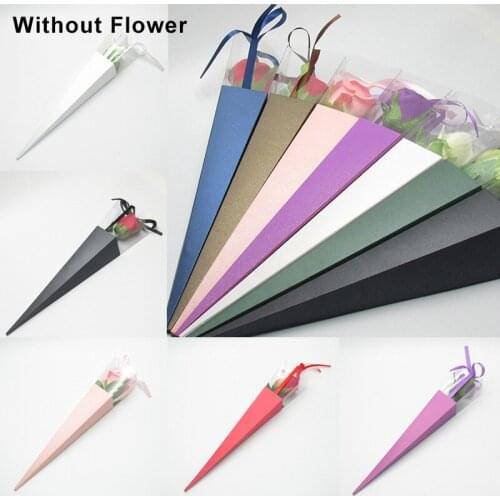 Single Flower Rose Box PVC Triangular Box Bouquet Wrapping Paper Plastic Paper Bags Boxes Cases For Flowers Gifts Packaging New
