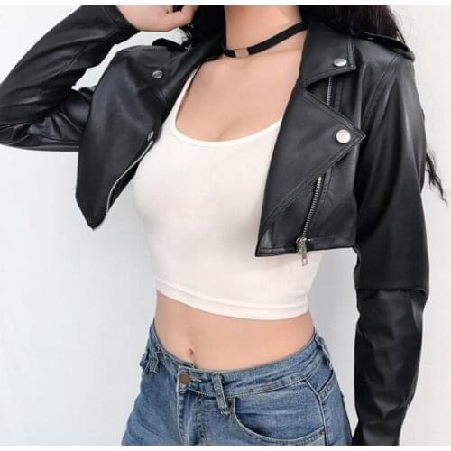 Street Motorcycle PU Faux Leather Jacket Women Zipper Cropped Jacket Coat Outerwear Spring Autumn Basic Jackets Ladies Cardigan
