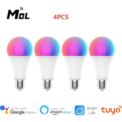 Tuya 4PCS Smart Light Lamp Wifi Bulb 12W Color Changing RGB LED Bulb E27 100-220V APP Remote Compatible Alexa Google Home