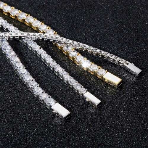 Hip Hop 3mm 4mm 5mm Spring Buckle Hip Hop Tennis Chain Micro-inlaid Single Row Zircon Necklace Unisex Charm Necklace
