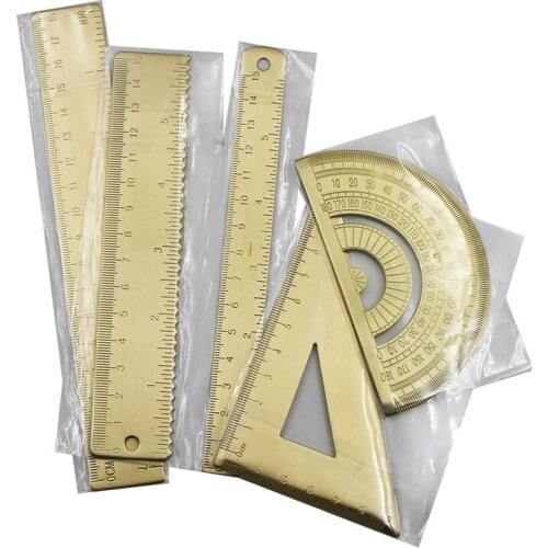 Vintage Brass Ruler Triangle Ruler Wave ruler Protractor School Kids Gift Set Measure Tools 10-18cm Ruler Stationery Accessories