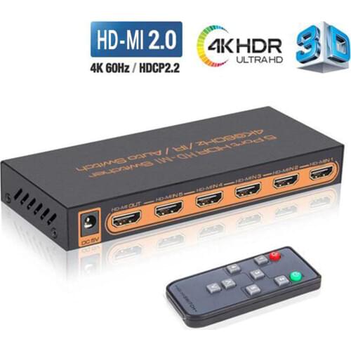 4K 60Hz HD-MI Switch 5x1 5 In 1 Out or 3x1 3 In 1 Out HD-MI 2.0 Switcher with IR Remote Support HDCP 2.2 UHD HDR 3D 1080P