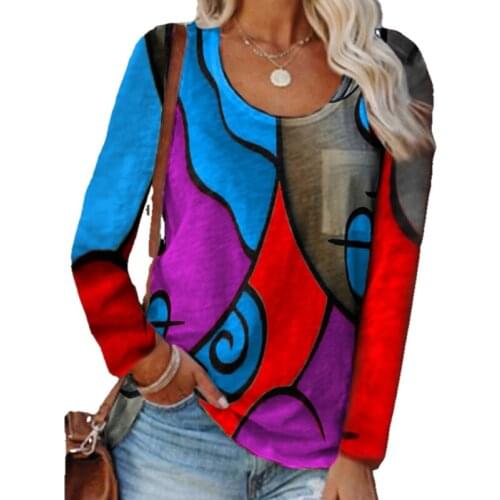 2021 Autumn Winter New Women Casual Long-Sleeve T-Shirt Tops Color Matching Tee Female Fashion Spring Ladies Multicolor Pullover