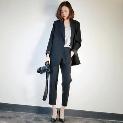 New fashion 2 Piece Sets Work Fashion Pant Suits black Blazer Jacket & Straight Pant Office Lady Suit Women Outfits 2018