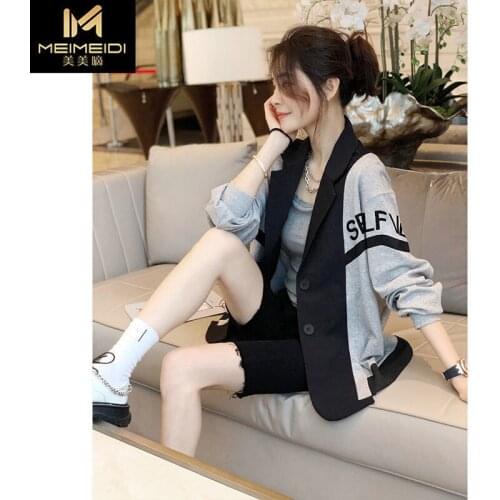 Color matching casual suit coat womens thin loose Korean Baseball Jacket summer 2021 new European station