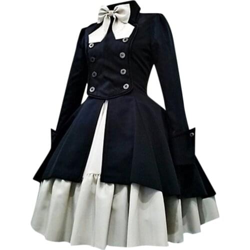 Women Gothic Dress Vintage Gothic Court Patchwork Bow Princess Dress Vestidos Gothic Autumn Dress Women