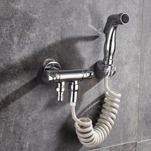 1set Bathroom Bibcock Toilet Bidet Angle Copper Single Cold Bathroom Toilet Shower Blow-fed Spray Gun Nozzle Bidet Faucet