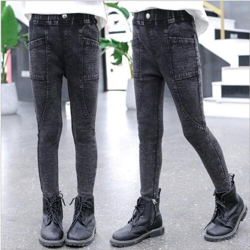2021 Spring Girls Jeans Cotton Stretch Elastic Waist Pants Girl Fashion High-grade Skinny Jeans For Teenage Girls 6 8 10 Year
