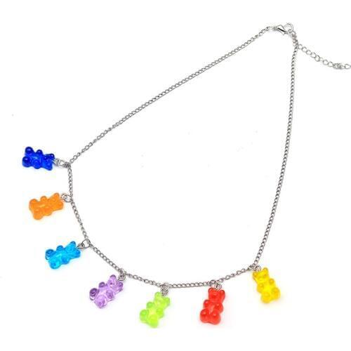 2020 popular gummy bear trendy necklace rainbow chain designer womens candy gummy bear necklace cheap jewelry with free shipping