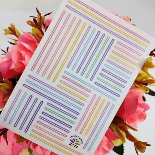 3D Stickers for Manicure Colorful Stripes Neon Line Designs Nail Decoraciones Sticker Self Adhesive Sliders foil on Nails