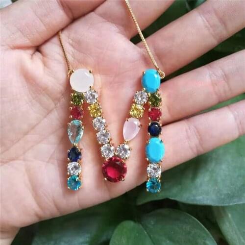 50pcs/lot Big Size Version Micro Pave CZ Rainbow Series 26 Alphabet Letter Inicial Initial Pendant Necklace Jewelry