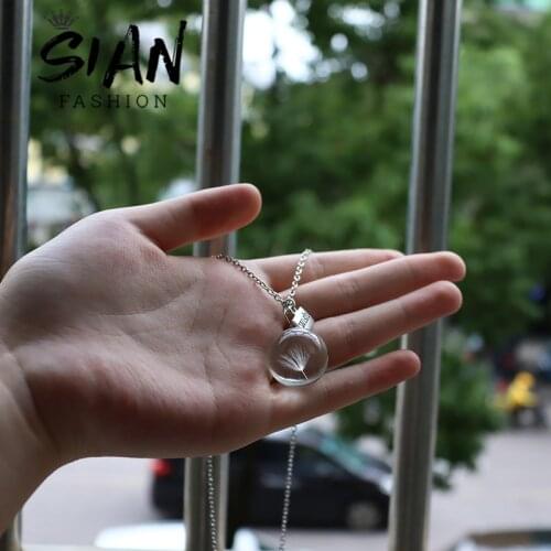 SIAN Necklace Transparent Dandelion Flower Wish Glass Ball Shape Pendant Necklaces Jewelry for Women Symbolize Luck Friend Gift