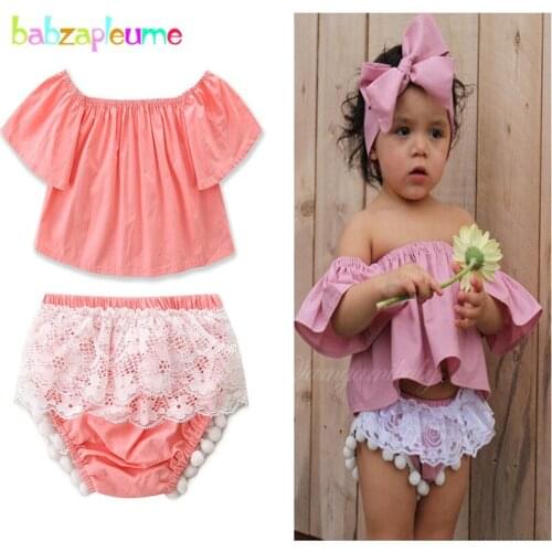 Babzapleume 2Piece/3-24Months/summer newborn outfit for baby girls clothing sets pink cute t-shirt+shorts infant clothes BC1540