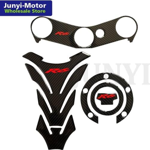 For Yamaha R6 YZFR6 YZF600 2006-2016 Tank Pad Gas Cap Cover Triple Clamp Yoke Sticker Protector Carbon Fiber Motorcycle Decal
