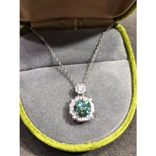 Exclusive Green Moissanite Pendant Necklace Silver 925 Original Diamond Test Past 6*6mm Gemstone Necklace Classic Party Jewelry