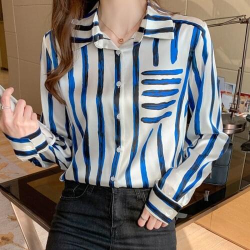 Chikichi Elegant Silk Shirt Women 2021 Spring and Autumn New Office Lady Fashion Simple Striped Long-sleeved Top Commuter