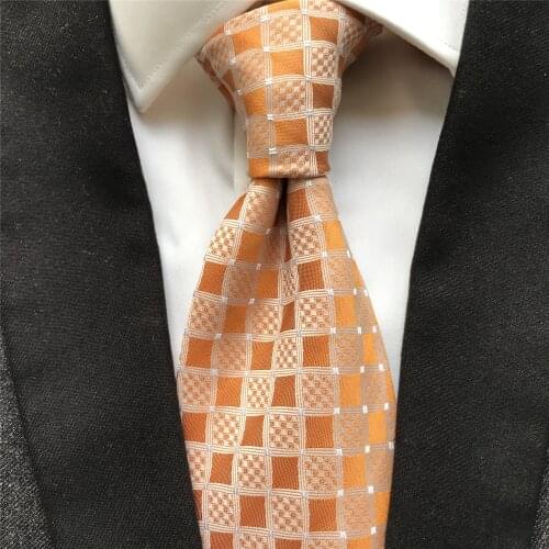 10 cm Width New Designer Mens Formal Ties Jacquard Woven Neck Tie Unique Gold Orange Plaids Corbatas Neckties
