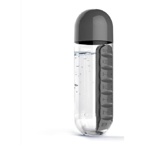 JOYLIVE Creative 2-in-1 Pill Box 600ml Water Bottle And Pill Cup Storage Box Plastic Leak-proof Bottle Outdoor Portable