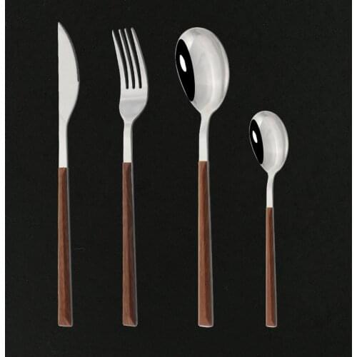 4Pcs New Flatware Cutlery Set Durable Stainless Steel Tableware Wooden Handle Gold Dinnerware Knife Tea Spoon And Fork Set
