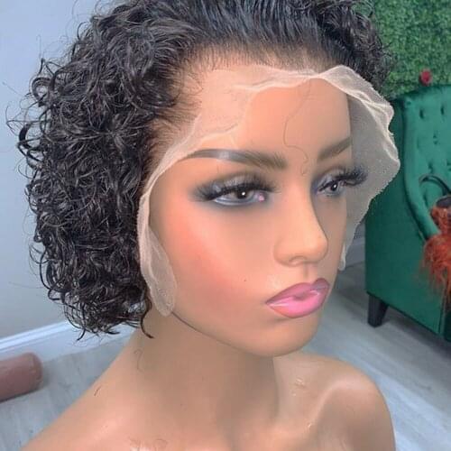 Pixie Cut Short Curly 13X4 Lace Front Human Hair Wigs Bob Brazilian PrePlucked brazilian Remy Hair 4x4 closure Lace Wigs