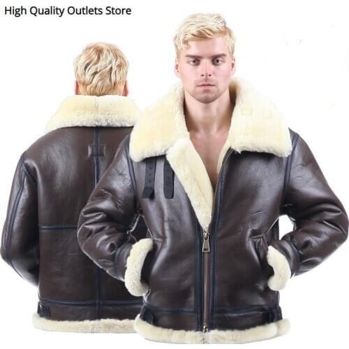 Men winter bomber jacket tops mens fur coat genuine leather jackets coats sheepskin coat outerwear clothes short design real 01