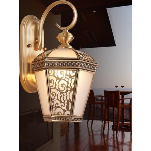 Copper exterior wall lamp courtyard waterproof balcony simple Continental garden villa retro bedroom wall lamp LU725236