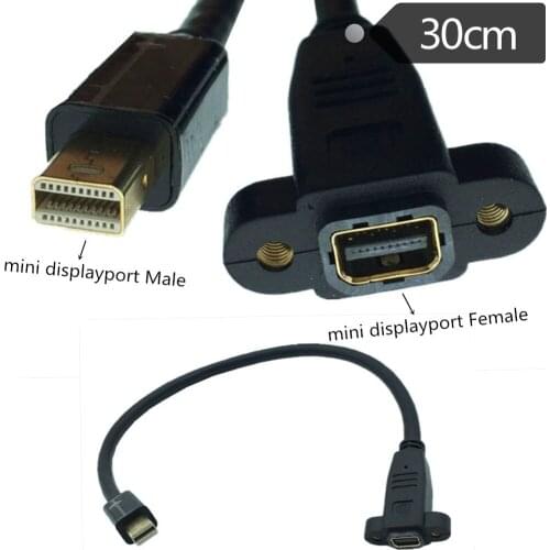 Mini Display Port 1.2 Video Female socket panel mount to Female socket panel mount Extension Cable 0.3m