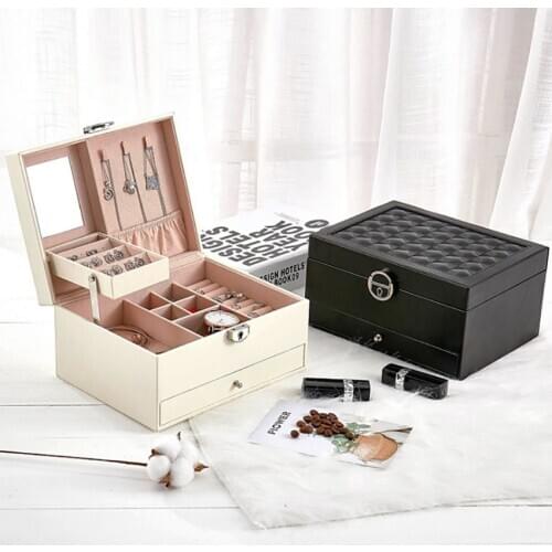22.5*17*12cm Multi-Function Leather Jewelry Box Multi-Layer Large-Capacity Jewelry Ring necklace Storage Boxes Organizer Bins