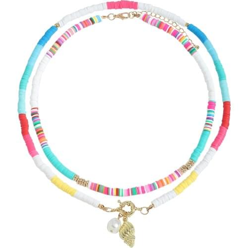 Best Lady Boho Fashion Silicone Beads Necklace for Women Trendy Colorful Shell Pendant Necklace Summer Sea Accessories Jewelry
