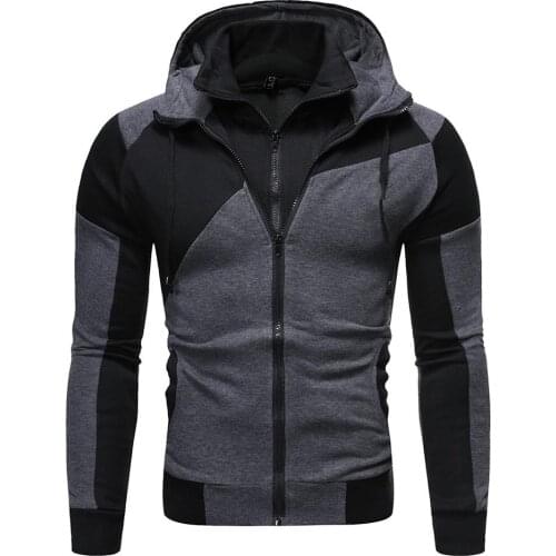 Men Hoodies Sweatshirts Autumn Winter Pop Casual Patchwork Double Zipper Hoodie Sweatshirt Men Slim Hoody Cardigan Streetwear
