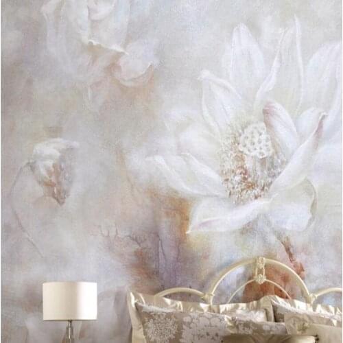 Wellyu Custom large - scale murals nostalgic retro pure white lotus frescoes background wall non - woven wallpaper