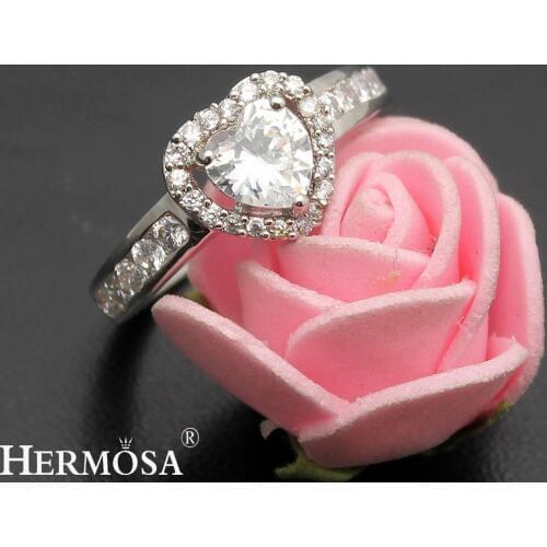 Love Gift Wedding Rings Heart-Shaped White Zircon Engagement Jewelry Ring Size 7# 8