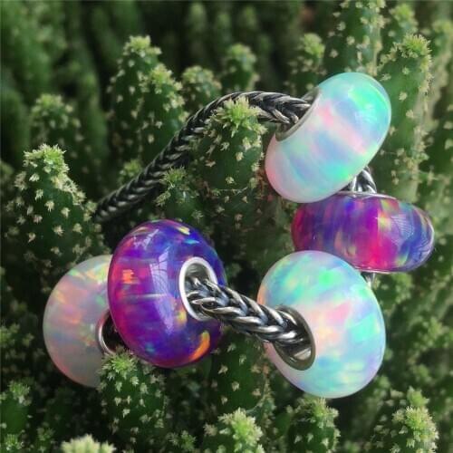Mistletoe 925 Sterling Silver Translucent Opal Charm Bead European Jewelry