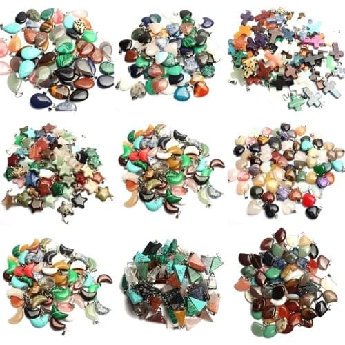 Wholesale 10pcs Mixed Natural Stone Pendant Love Heart Star Charms Pendants for Jewelry Making Diy Bracelet Necklace Accessories