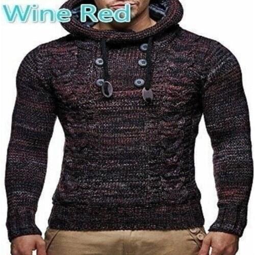 2021 Europe and America autumn and winter slim high collar warm fashion mens simple casual hooded wool knitted large sweater