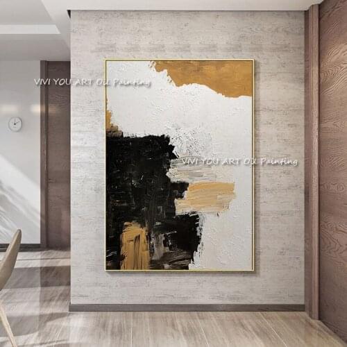 Excellent Artist Hand-painted High Quality Abstract Gold Foil Black Grey Oil Painting Beauty Wall Art for home decoration