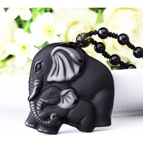 Drop Shipping Free Bead Curtain Natural Black Obsidian Elephant Necklace Pendant Crystal Stone Transhipped Pendants jewelry gift