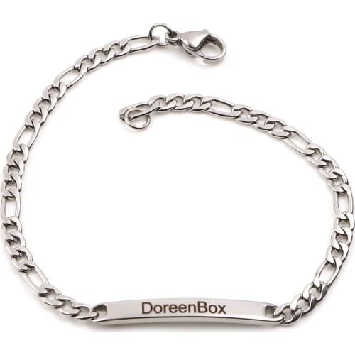 DoreenBox Rectangular Hand brand 304 Stainless Steel Lobster Clasp 3:1 Single Clasp Chain Bracelet about 21cm-1PC
